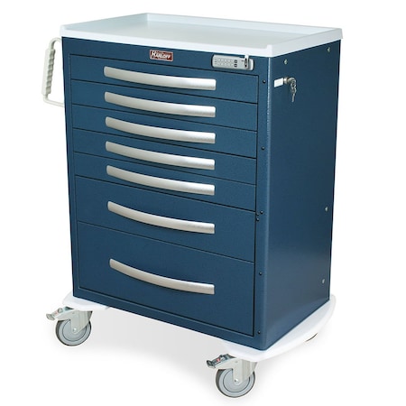 Harloff ASeries Lightweight Anesthesia Cart, Tall Height, Standard Width, Seven Drawers, ELock MPA3030E07